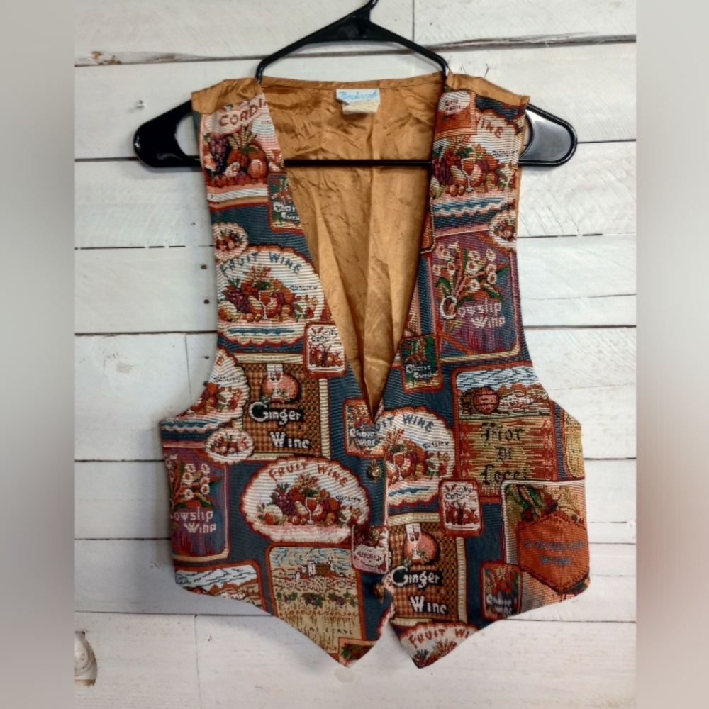 Vintage Backroad Blues Women's Medium Print Vest: 80s-90s Brocade Boho Hippie.